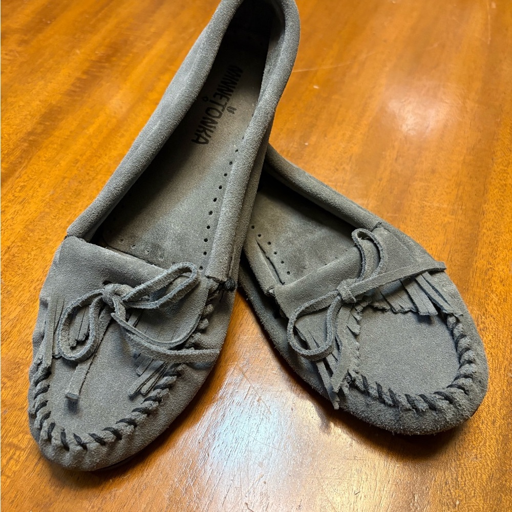 Minnetonka Charcoal Suede Moccasins
